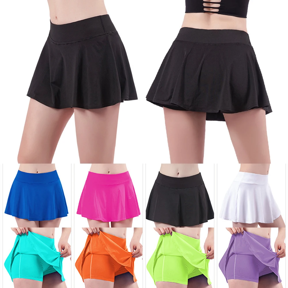 Basic Tennis Skorts Women Dry Fit Gym Yoga Dance Sportswear Mini Skirt Shorts 2in1 Training Exercise Summer Running Fitness