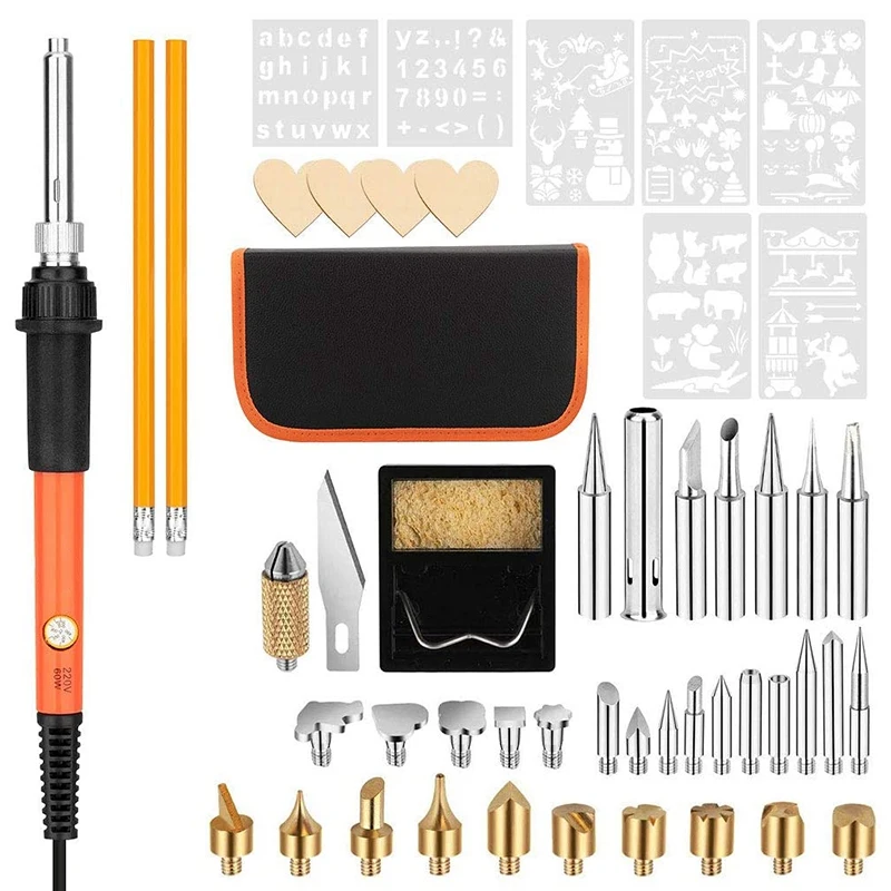 

50 Pcs Soldering Iron Kit Wood Burning Pyrography Pen Kit, Adjustable Temperature Welding Tool