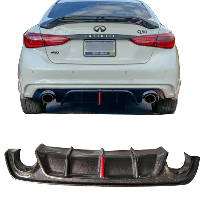 

High Quality Honeycomb Carbon Fiber Rear Diffuser with LED Brake Carbon Fiber Rear Diffuser for Infiniti Q50 2018+