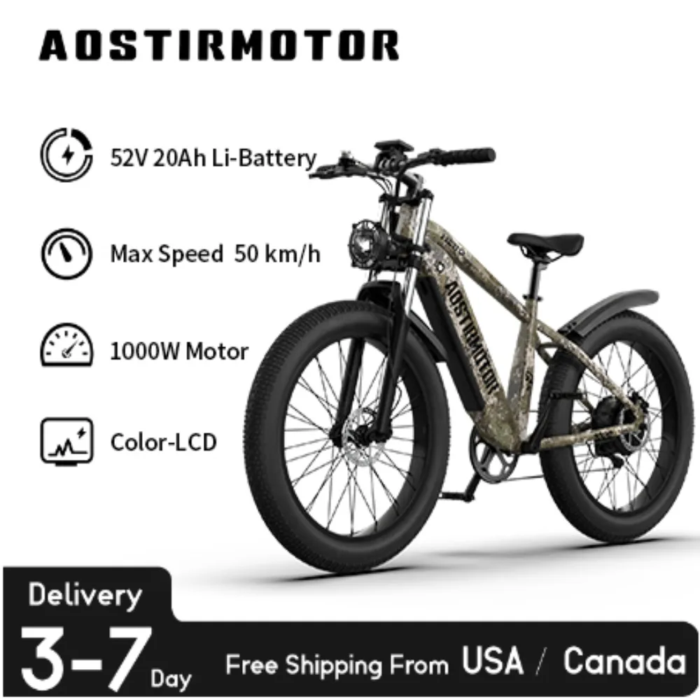 

New Popular 52V 20Ah 26In 4.0 Mountain Cycling Bicycle 1000W HYDRAULIC Brake Electric Bike AOSTIRMOTOR Ebike In US Warehouse