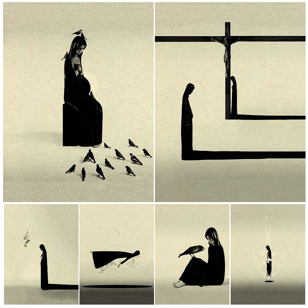 

Our Lady Of Sorrows Abstract Minimalist Photography Wall Art Canvas Painting Cry For God Black-Whit Art Poster Print Home Decor