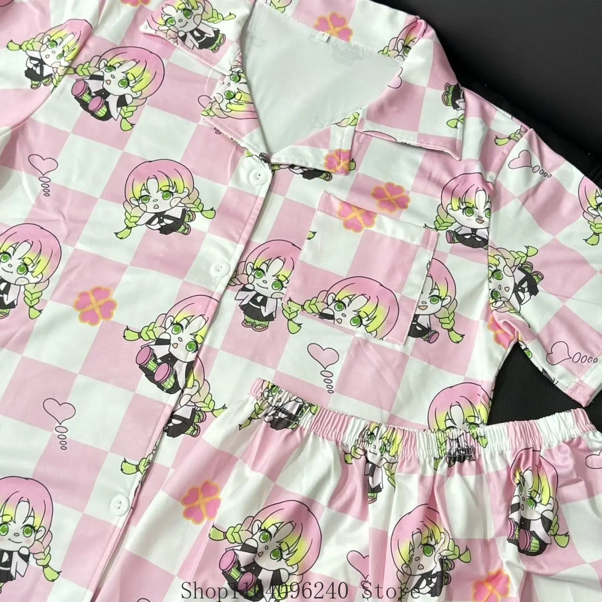 

Kanroji Mitsuri Anime Cosplay Pajamas Three-piece Set Short-sleeved Trousers Shorts Suit Spring And Autumn Home Clothes