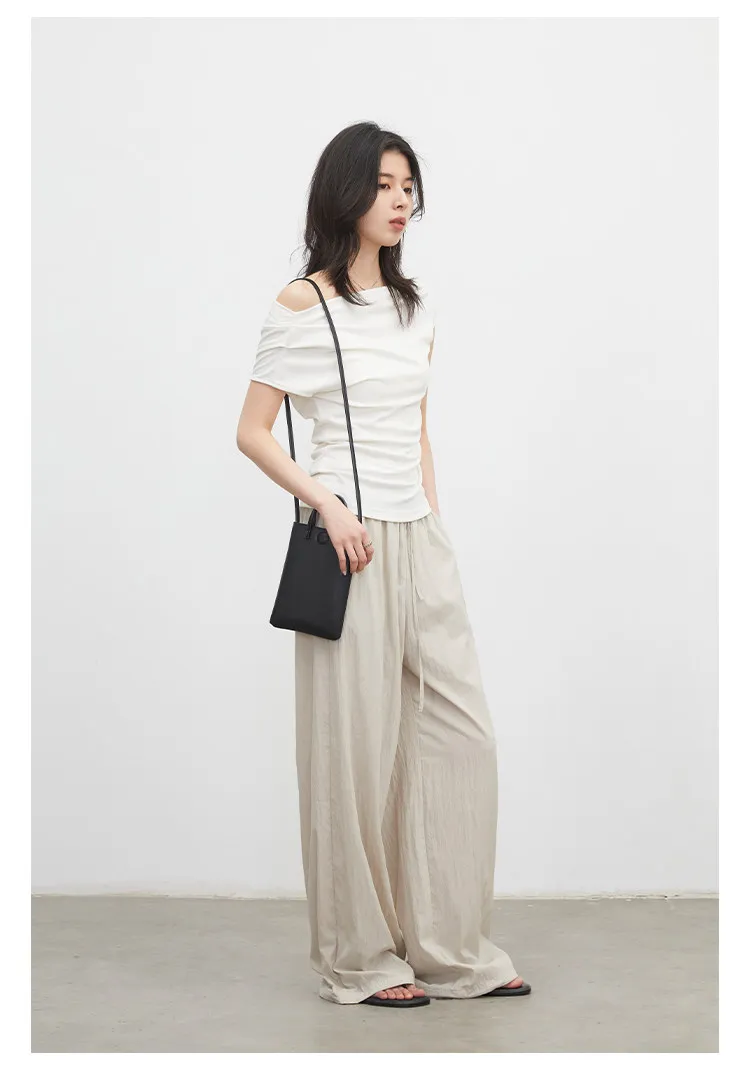 CHIC VEN New Women Pants Solid Loose Casual Wide Leg Pant Elastic Waist Female Thin Trousers Pleated Spring Summer 2026