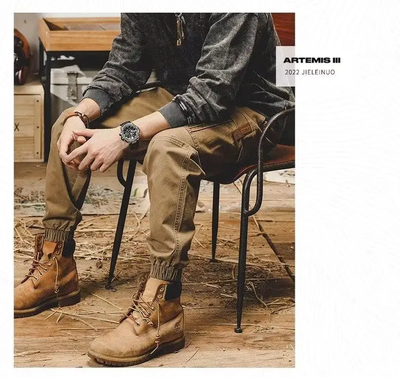 جديد كلاسيكي خمر فضفاض مرونة الخصر سراويل تقليدية للرجال ربيع الخريف ملابس العمل الثقيلة الرجعية الكاكي البضائع الحريم بنطلون