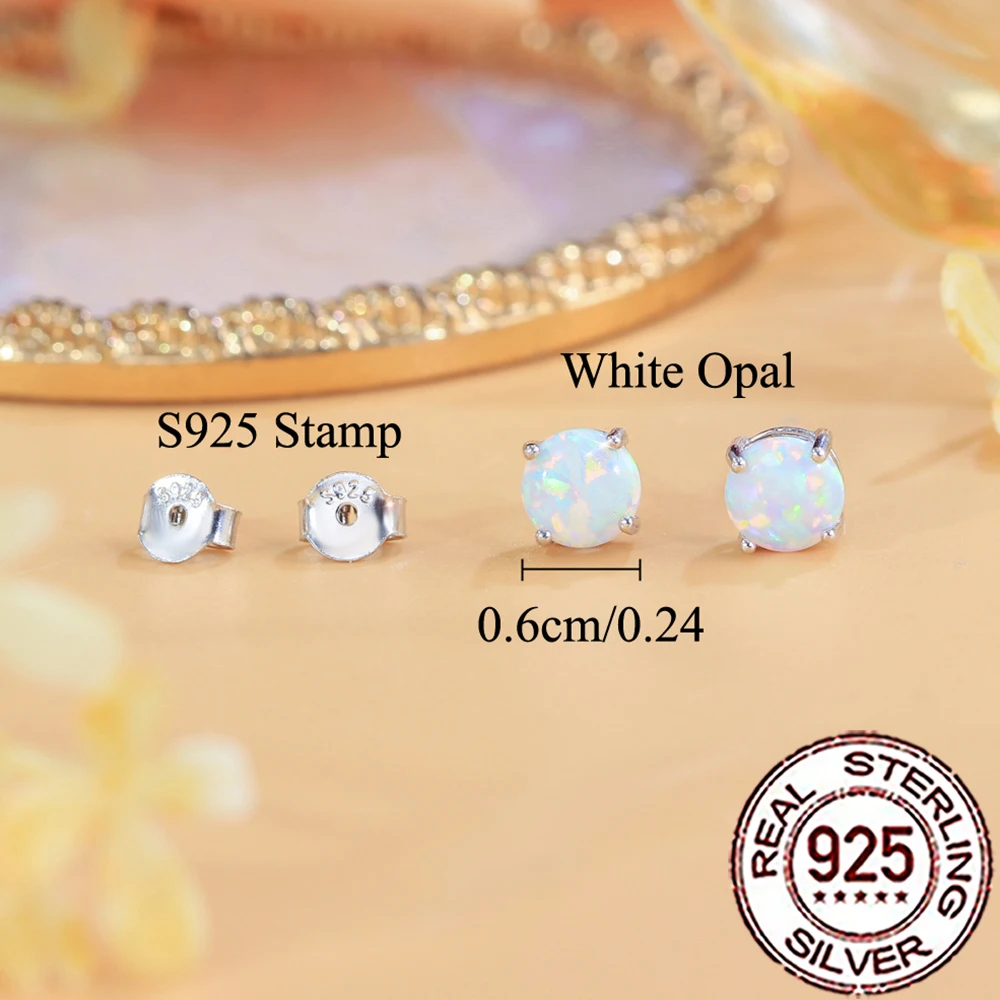 CWWZircons S925 فضة رائعة الأبيض أوبال أقراط مستديرة للنساء الفتيات العصرية اليومية حفلة غرامة مجوهرات SE125 #2