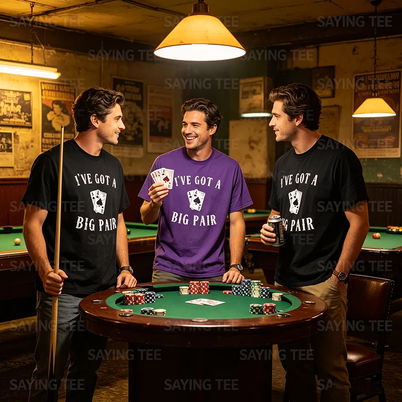 Poker-T-Shirt mit Aufschrift „I've Got A Big Pair“ – Lustiges Casino-Karten-T-Shirt für Väter mit zwei Kindern – Y2K Poker-Star Grafik Herrenmode Spruch-T-Shirt – Persönlichkeit – Detail 3