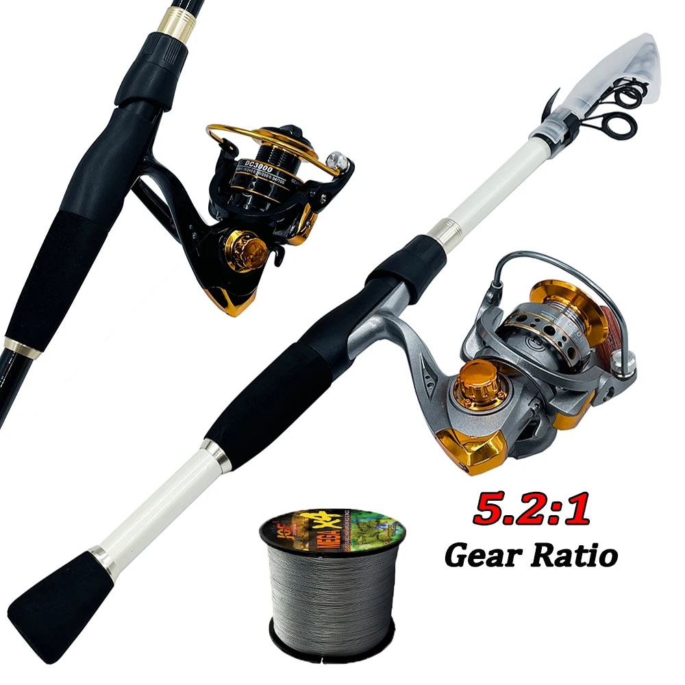 

Trout Pesca 1.6M-2.4M Telescopic Lure Spinning Rod Reel Combo Metal Spool 5.2:1 Spinning Reels Travel Fishing Rod Gear Beginner