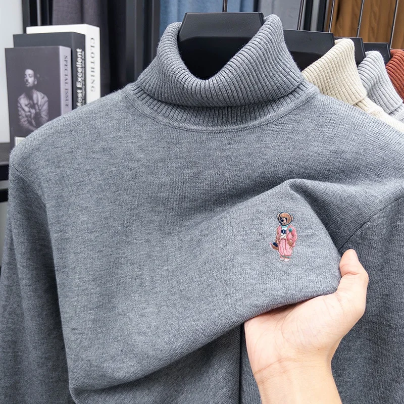 Neuer Herren-Pullover mit hohem Kragen und langen Ärmeln, Luxusmarke Teddybär-Stickerei, warme Freizeitkleidung für Herbst und Winter. – Detail 21