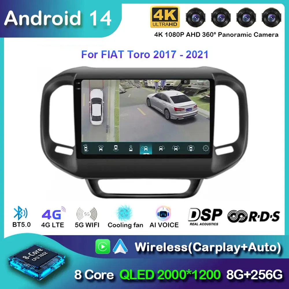 Android 14 Per FIAT Toro 2017 2018 2019 2020 2021 Auto Radio di Navigazione Lettore Multimediale GPS WiFi + 4G DSP wireless Carplay Auto