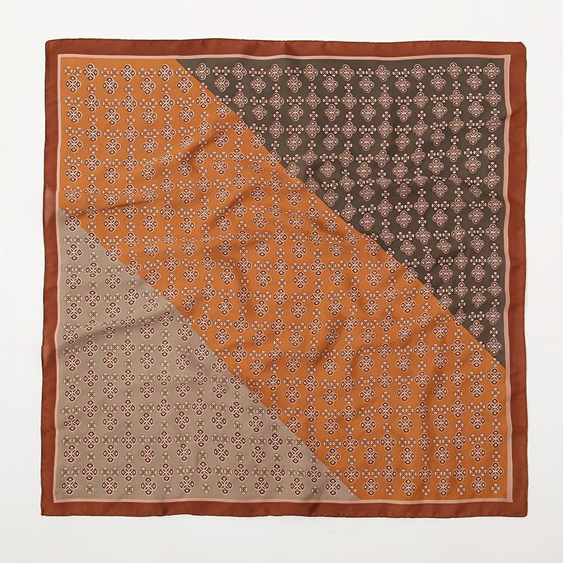 Luxury Brand Elegant Contrast Color Square Scarf Stylish Small Flower Print Neck Scarf Casual Imitation Silk Smooth Headband