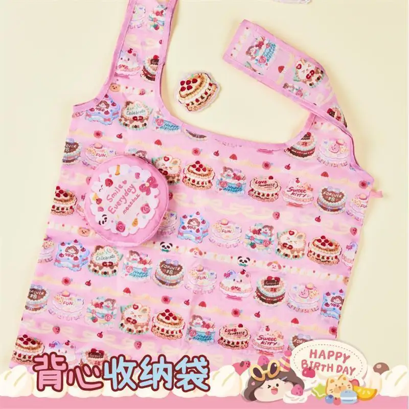 Meatball Cute Handheld Shopping Bag Foldable Portable Handheld Ledger Stationery Storage Bag