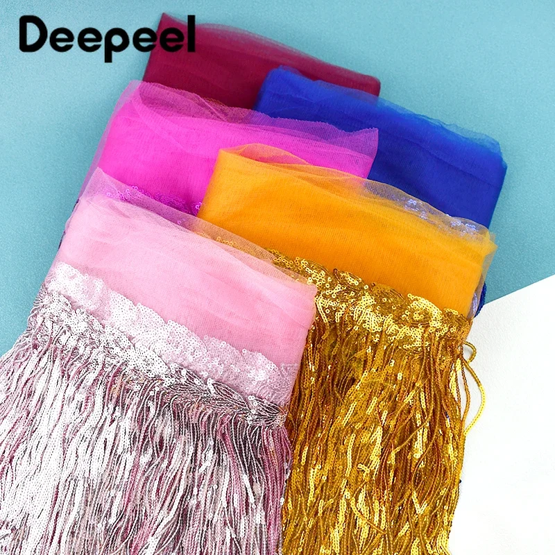 10Yards Deepeel 18cm Colorful Sequins Tassel Fringe Lace Trim Fabric Ribbon Wedding Dress Clothes Curtains Sewing Accessories