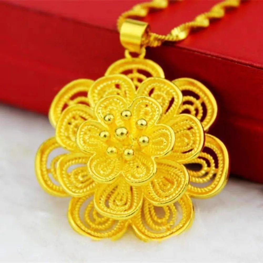 Luxury Hollowed Flower Blooming Wealth Thick Chain Vietnam Sand Gold Romantic Neck Chain Gifts