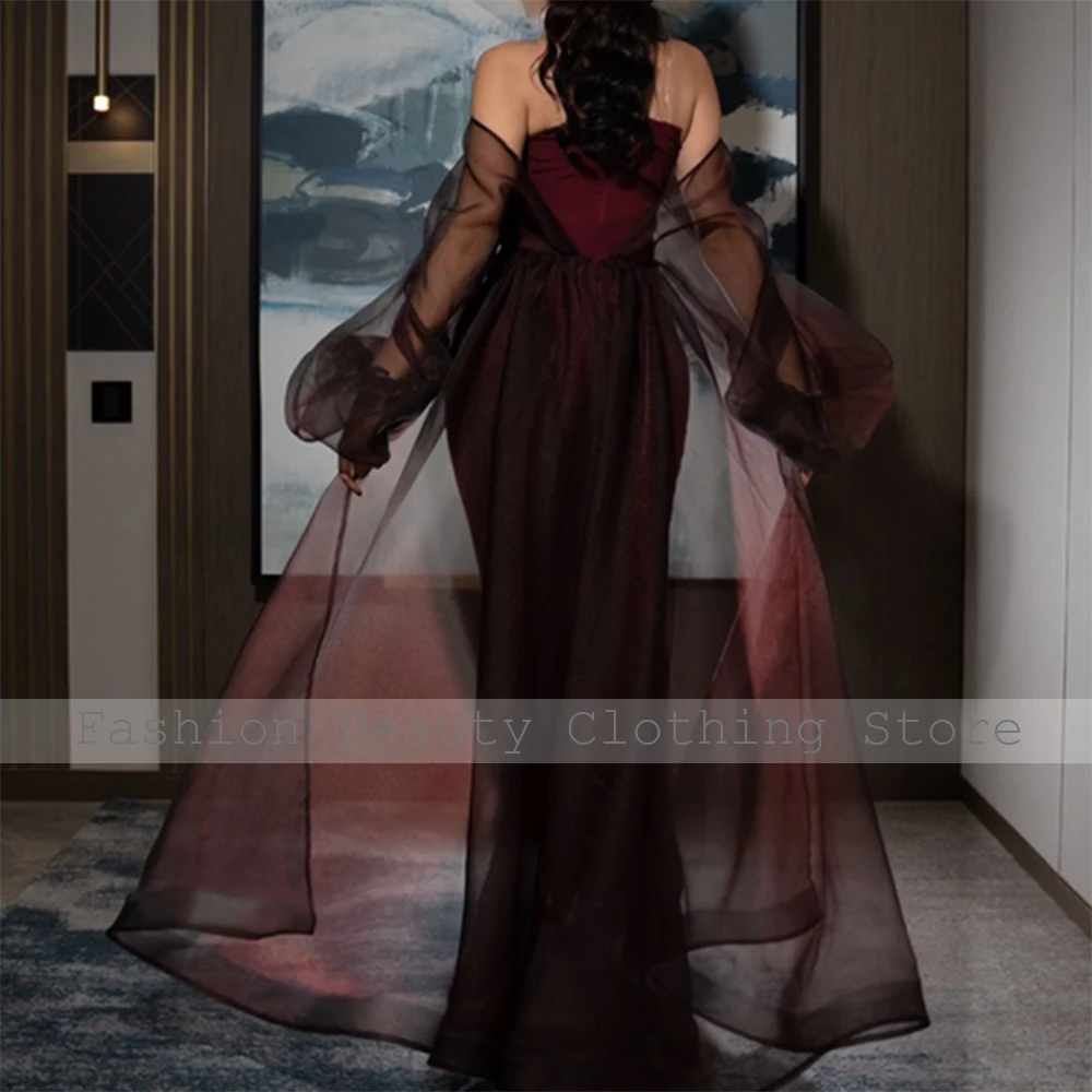 Dark Burgundy Evening Dress 2024 Off the Shoulder Column Women\'s Evening Gowns Maxi Puff Sleeves Elegant Formal Party Dresses