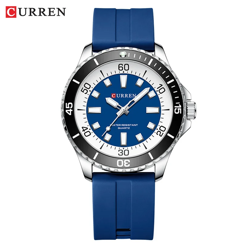 Curren 8448 Unisex Quartz Watch, Luminous Round Wristwatch with Soft Silicone Strap Outdoor Waterproof Fashion Daily Casual Wear
