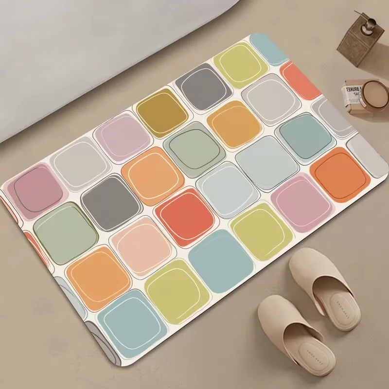 Boho Pastel Checkered Square Print Doormat Soft Non-Slip Entryway Rug Colorful Geometric Mat for Home Entrance Porch Kitchen
