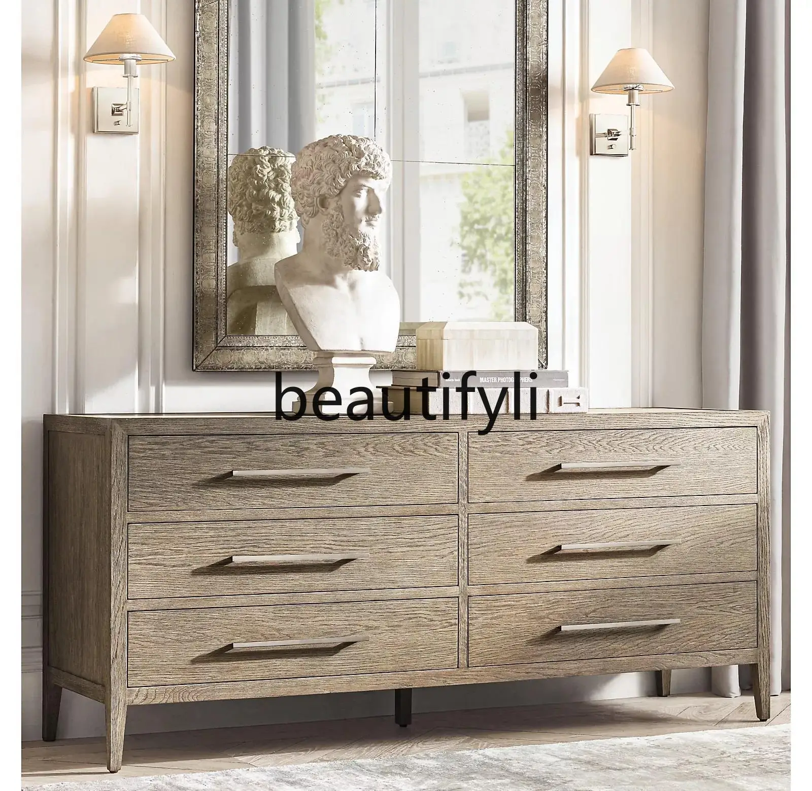 

French Retro Solid Wood Chest of Drawers Furniture Italian Wardrobe Nordic Modern Simple Entryway Cabinet