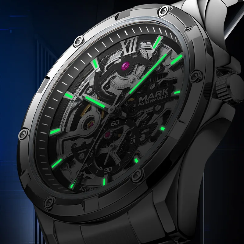 MARK FAIRWHALE brand watches are waterproof, luminous, double-sided skeletonized fully automatic mechanical watches
