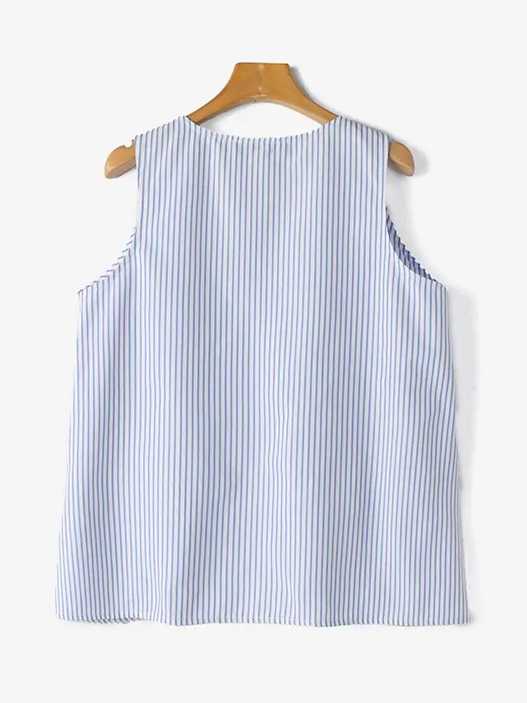 2024 ZANZEA Women Sleeveless Tanks Tops Summer Stripe Blouse Casual Loose Work Party Blusas Fashion Asymmetrical Hem Beach Shirt