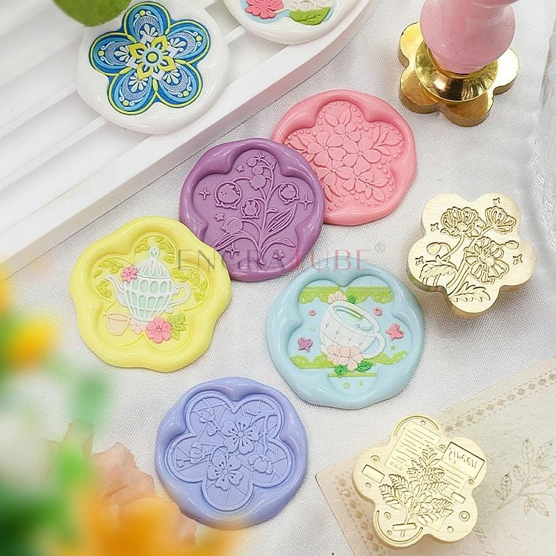 Spring Flower Wax Seal Stamp Floral Leaves Fern Sakura Suzuran Bunny Cat Crane Dove For Gift Wedding Greeting Card Decoration