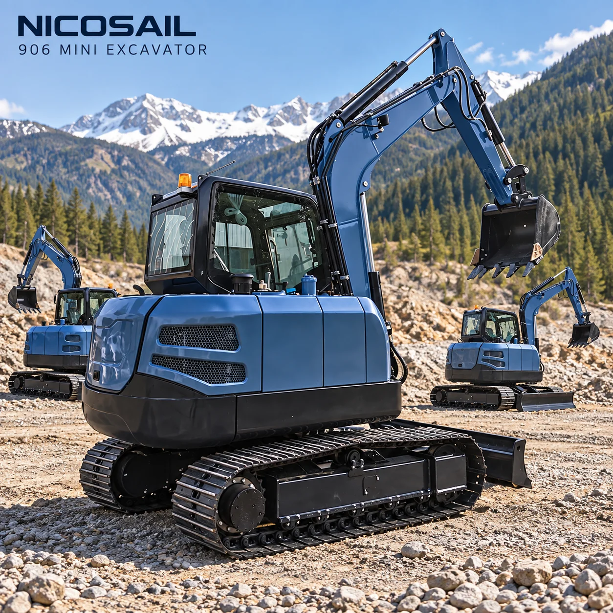 Powerful Compact Excavator 48.3kN Bucket Force with Hydraulic Pilot System and Piston Pump