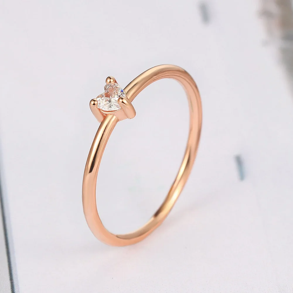 Lovely Heart Dainty Rings For Women Minimalist Sweet Zircon 3 Color Thin Finger Ring Proposal Party Gift Fashion Jewelry KBR014
