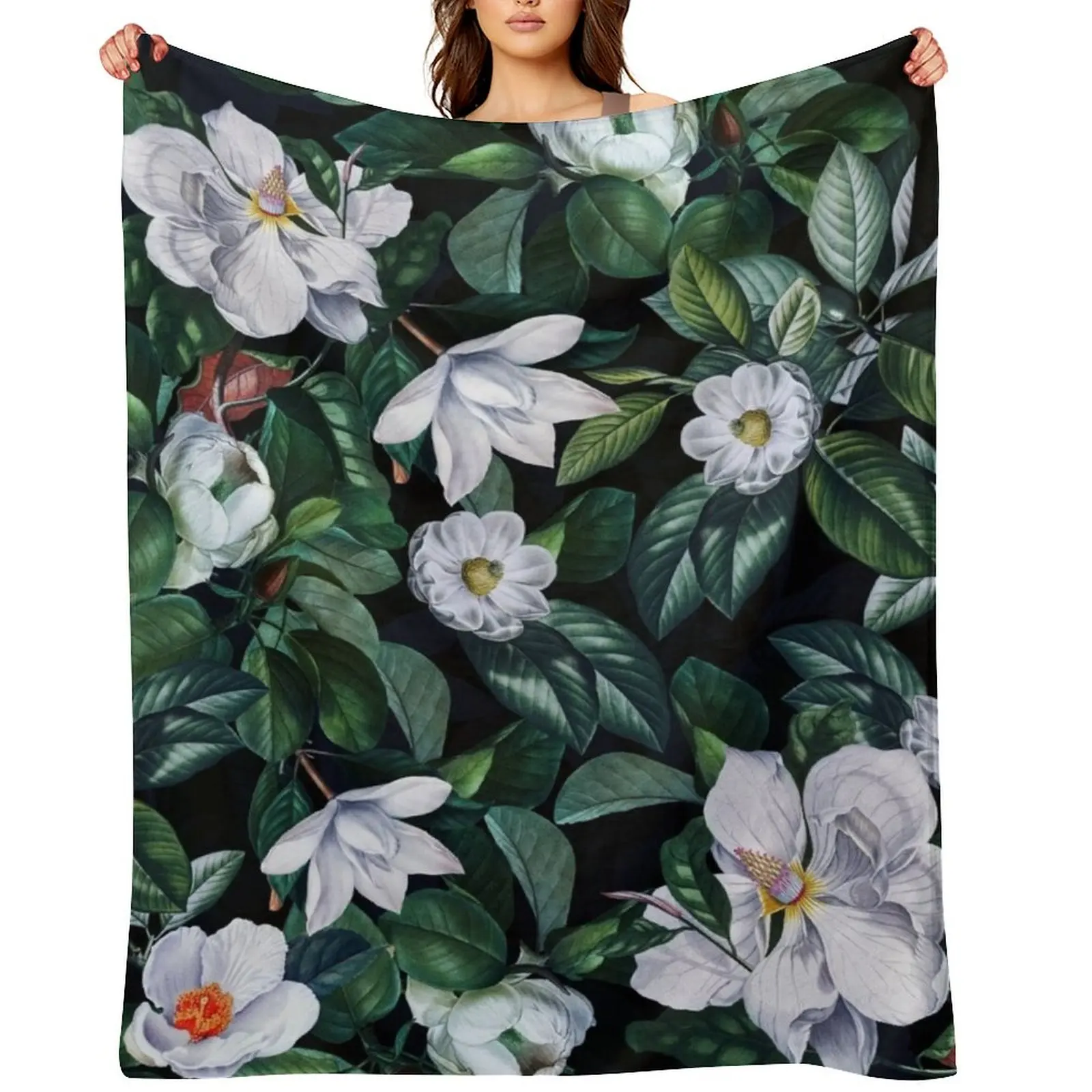 

Vintage Midnight Magnolia Botanical Night Garden Throw Blanket Luxury Fashion Sofas Cute Decorative Beds Blankets