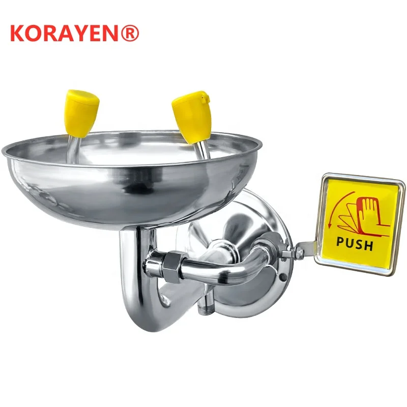 محطة غسيل العين البسيطة في حالات الطوارئ 304 من الفولاذ المقاوم للصدأ للتعليق على الحائط