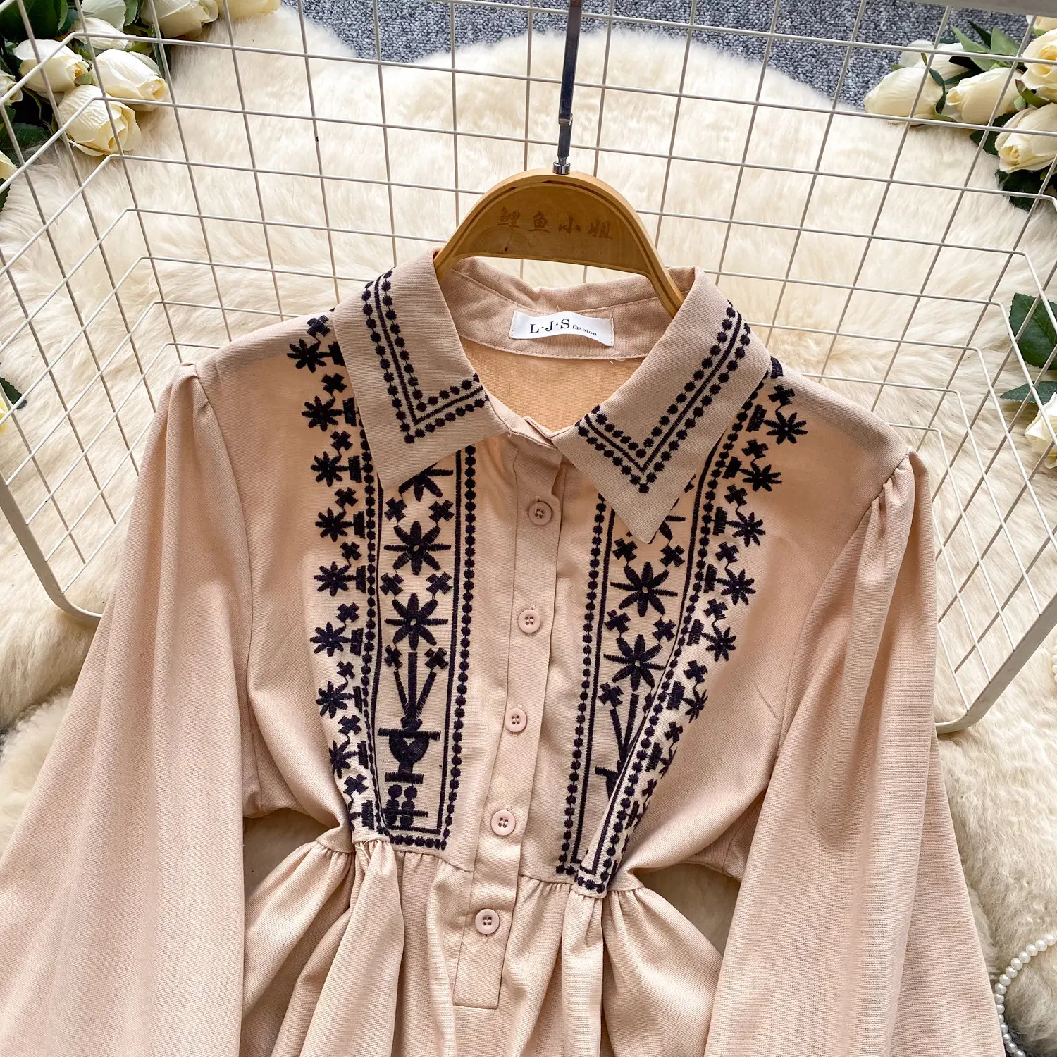 Women's Vintage Blouse Bohemian Embroidered Shirt Long Sleeve Turn-down Collar Loose Fit Spring FallCasual Elegant Top BL423 view 2