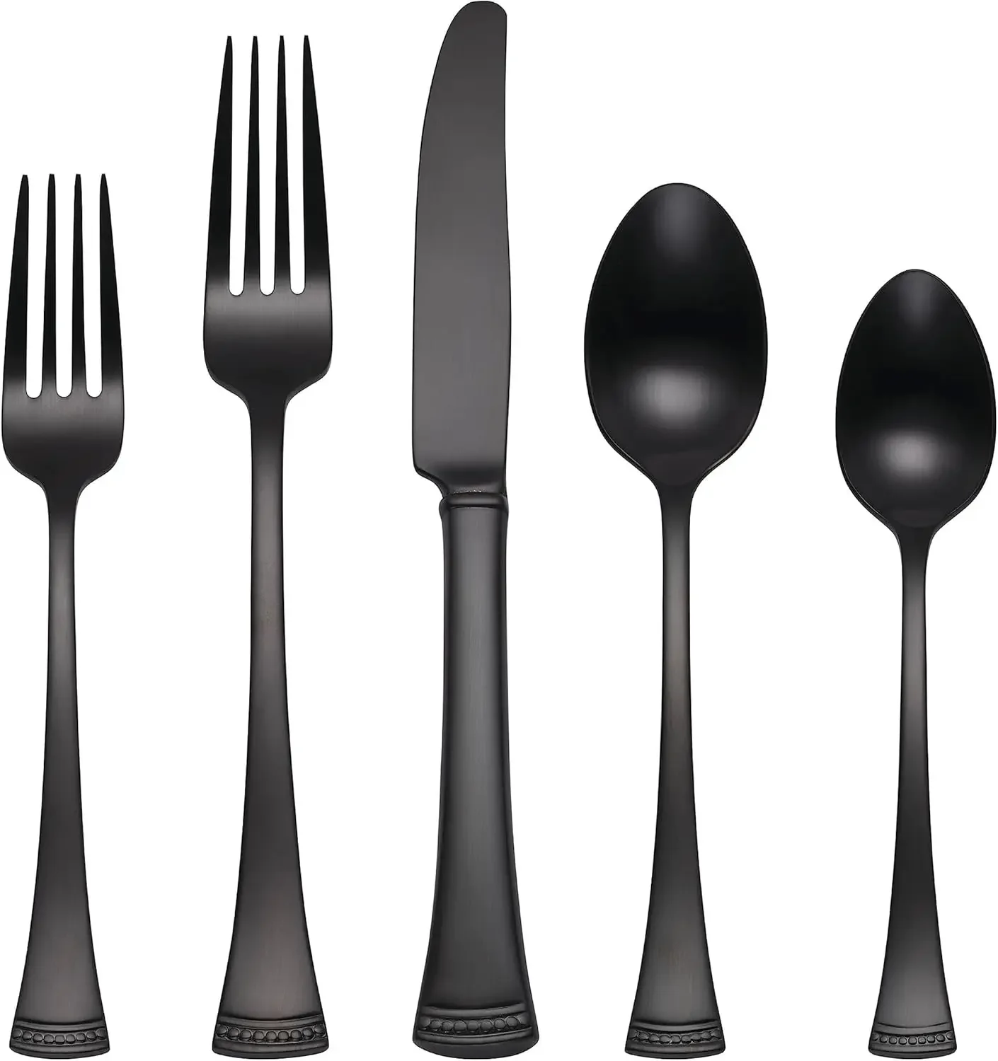 Satin Black Piece Flatware Set, 20 Count, Metallic