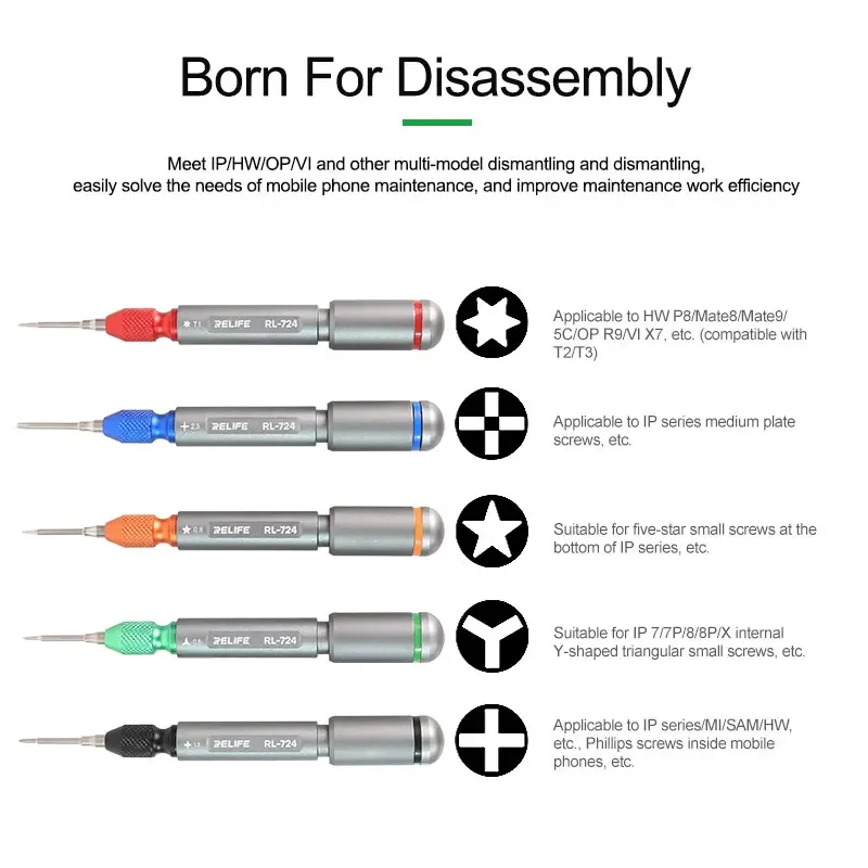 RELIFE RL-724 5 in1 Torque Screwdriver Multifunction Hand Tools High-Precision Phone Electronic Devices Disassembling Repair Kit