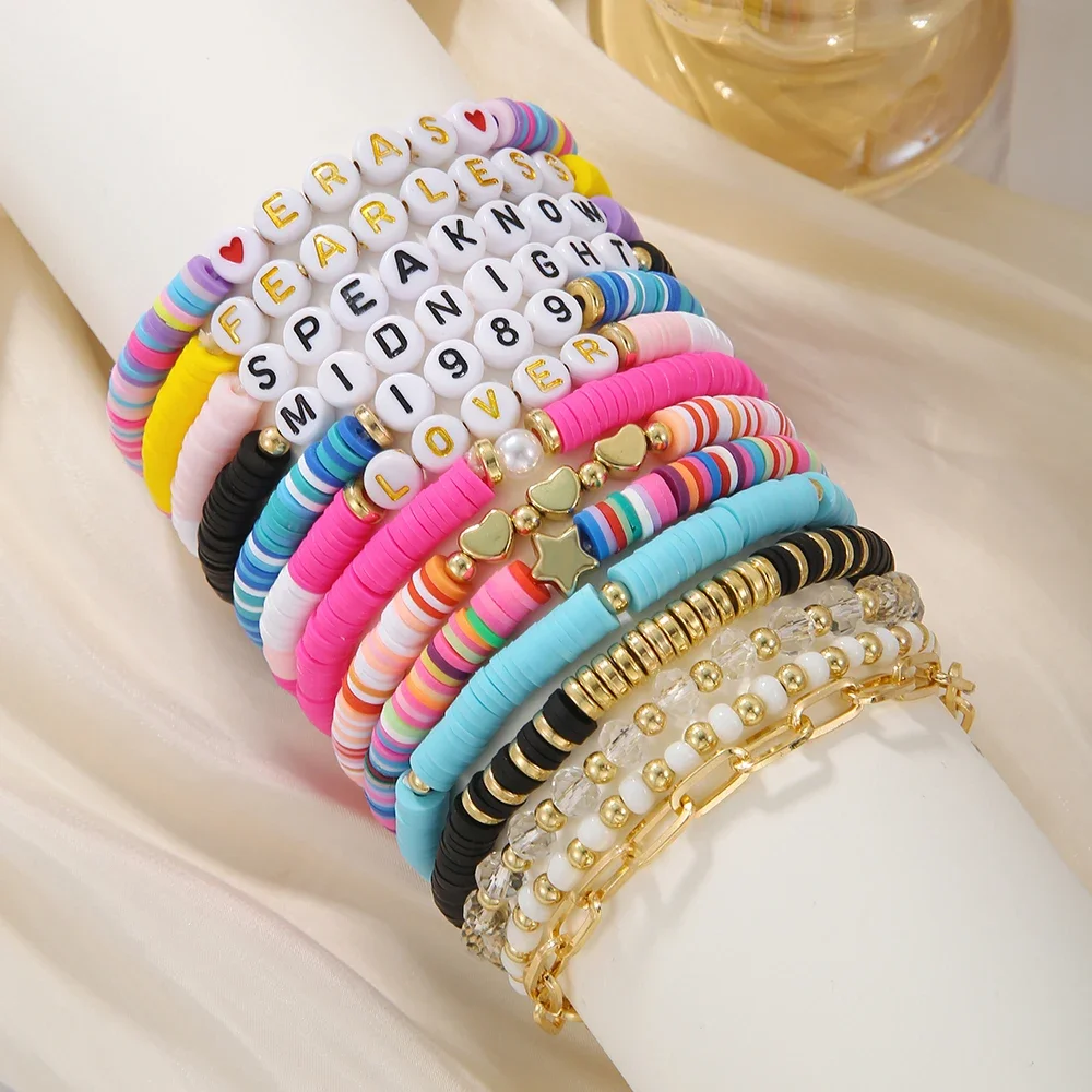 Taylor Swift Music Concert Friendship Bracelet Set Vintage Boho Style Polymer Bead Bracelet Set for Women couple bracelet