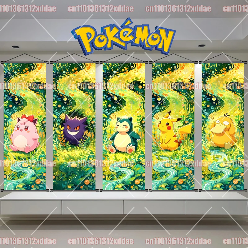 

Pokémon Anime Scroll Painting High Quality Printing Gengar Psyduck Pikachu Lucario Snorlax Charmander Bulbasaur Art Poster Gift