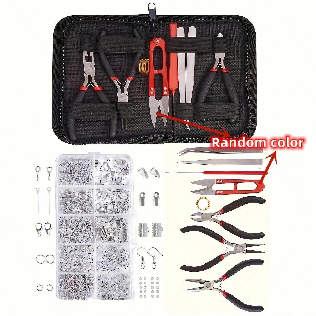 1 Set/1 Box Deluxe Schmuckherstellungs-Starter-Kit, Umfassendes Set für Ohrringe, Halsketten-Zubehör, DIY-Zangen-Set für Schmuckreparaturen – Detail 11