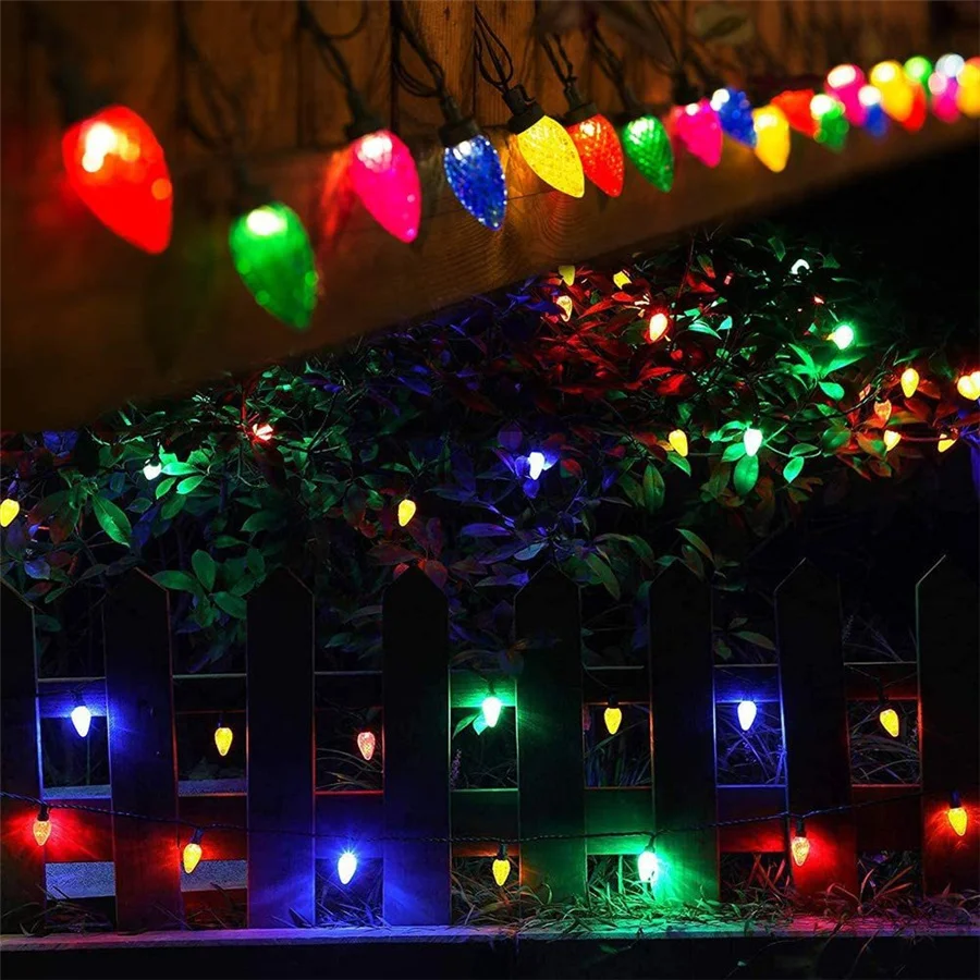 Guirnalda de luces LED de Navidad para Año Nuevo, guirnalda de luces de hadas impermeable, 8 modos, cadena de luces de fresa para Patio, jardín, fiesta, decoración de boda