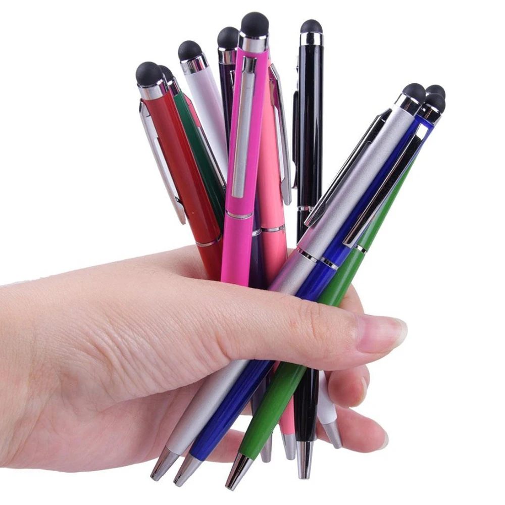 2 Pcs 2 in 1 Universal Stylus Pen Ball Pen Drawing Tablet Capacitive Screen Touch Pen for Mobile Phone Apple iPad Pencil