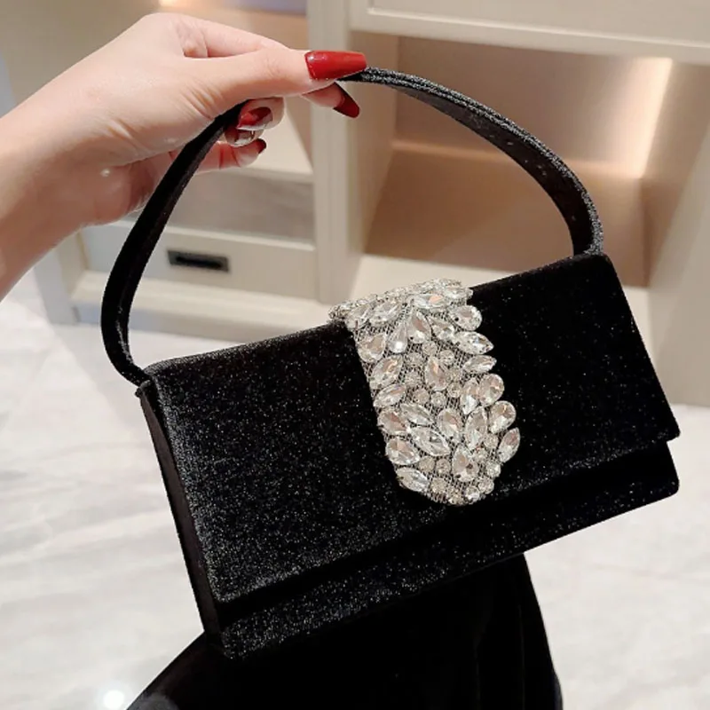 Luxury Diamond Women Handbag New Silk Small Square Bag Women Evening Bag Silk Crossbody Bag