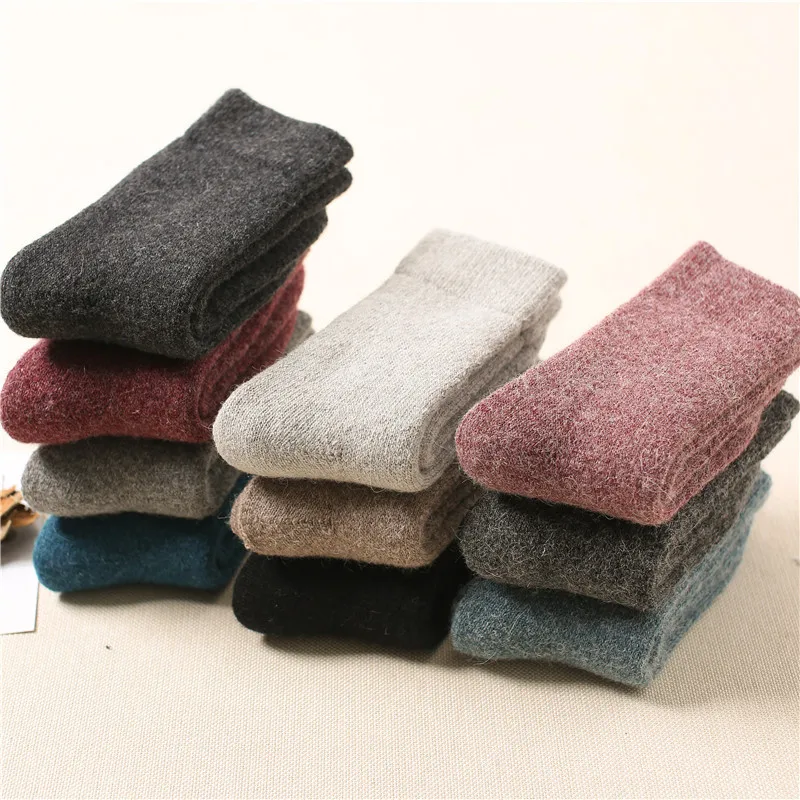 2022 New Thicken Winter Warm Wool Women Socks Solid Men Socks Super Plush Merino Wool Socks Christmas Against Cold Snow Socks