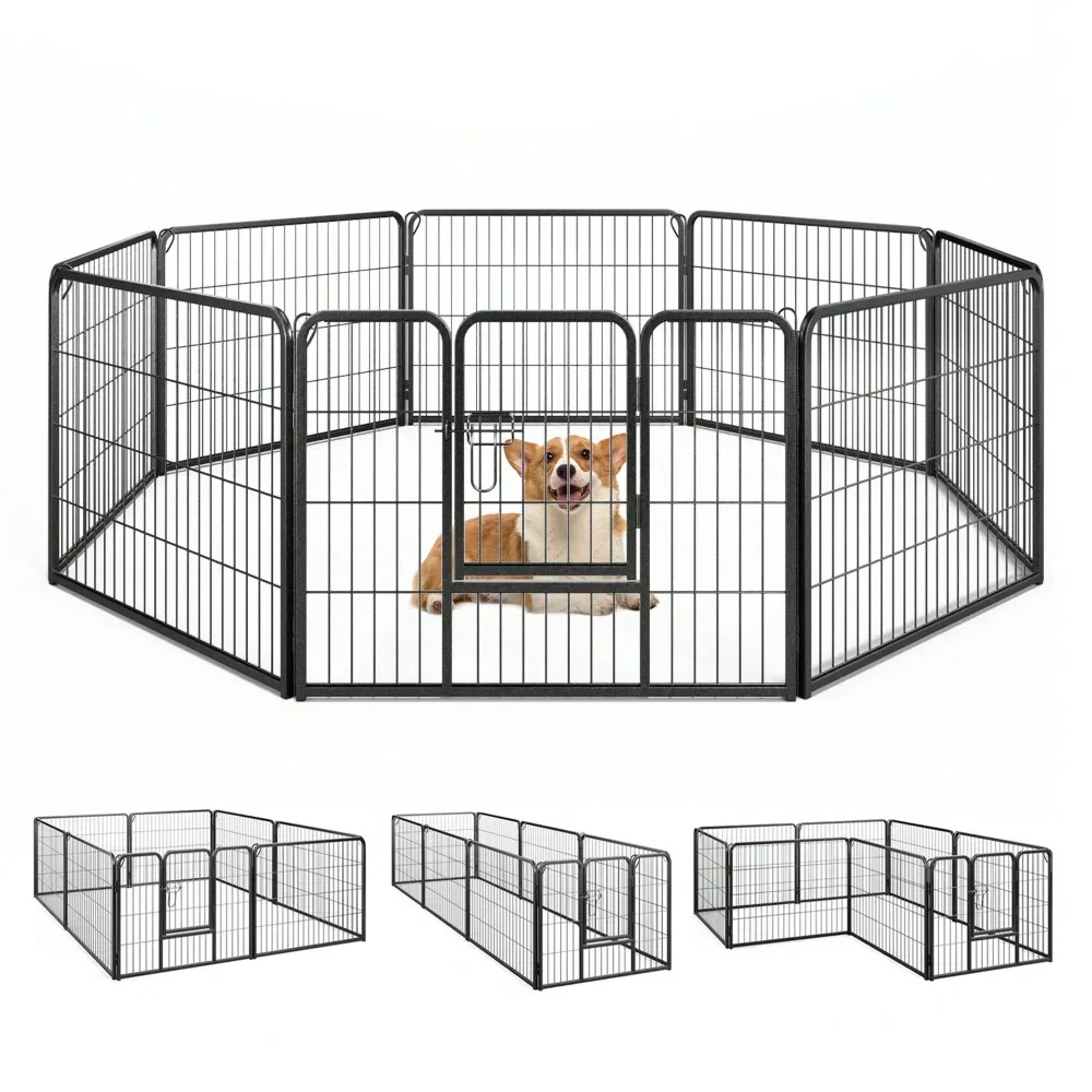 

Dog Playpen Indoor Outdoor 8 Panel 24 Height Pet Fence For Puppy W Door