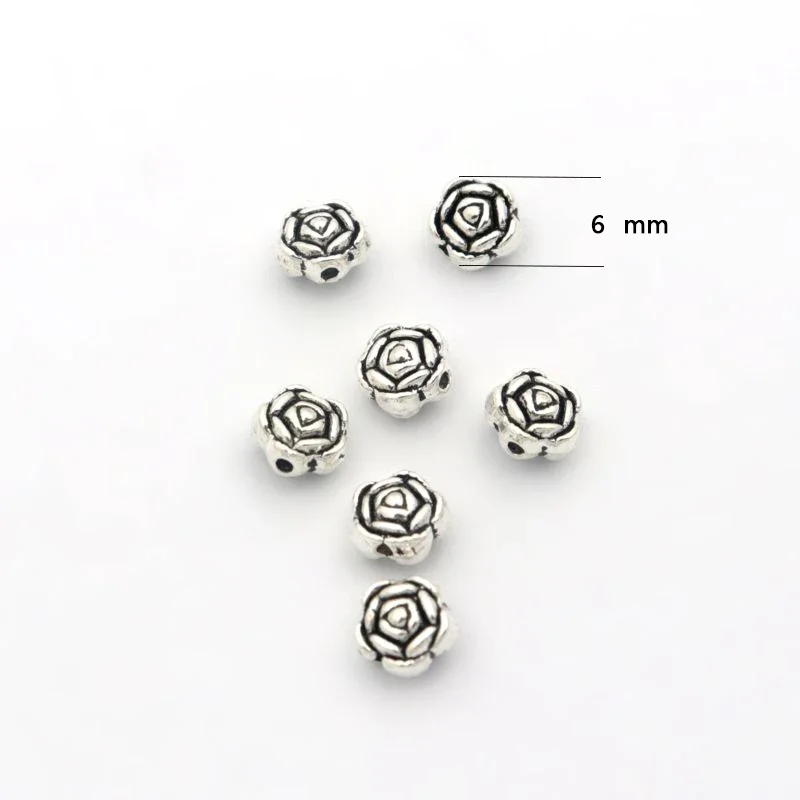 50pcs 6mm Flower Rose Elegant Loose Spacer Metal Seed Beads For Jewelry Making Needlework Beadwork Diy Accessories Wholesale