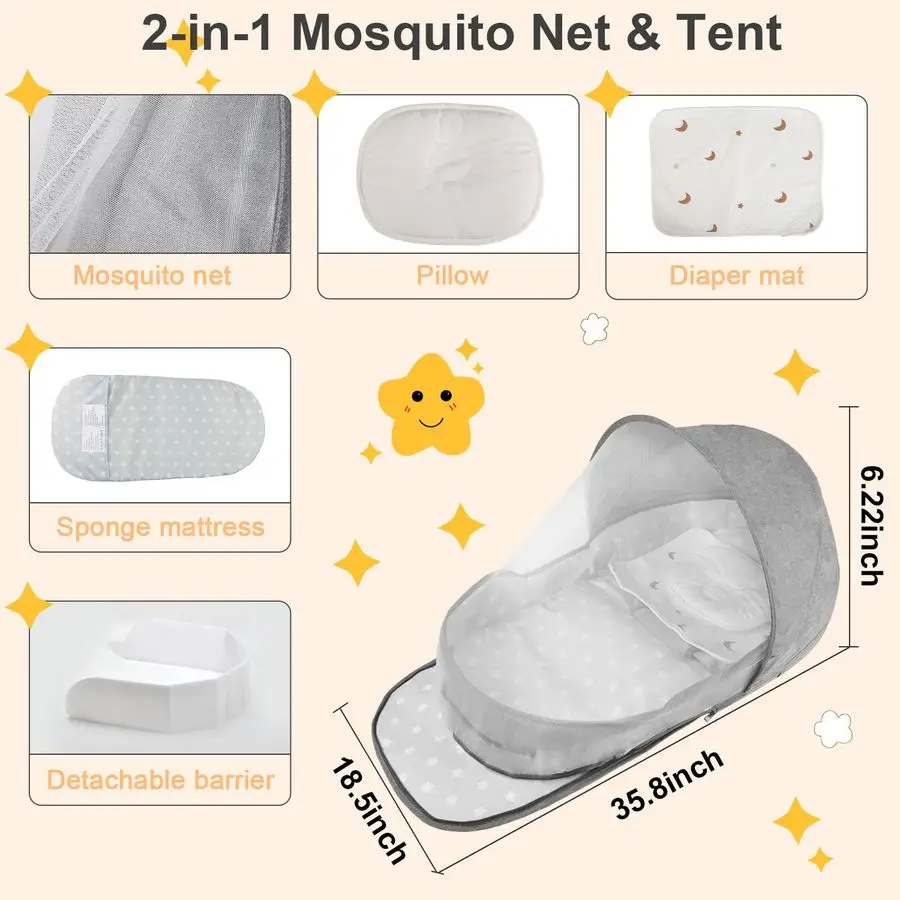 سرير للأطفال، سرير أطفال بجانب السرير للنوم للسفر والمنزل، سرير بجانب السرير قابل للطي مع شبكة قابلة للتنفس، خفيف الوزن مع