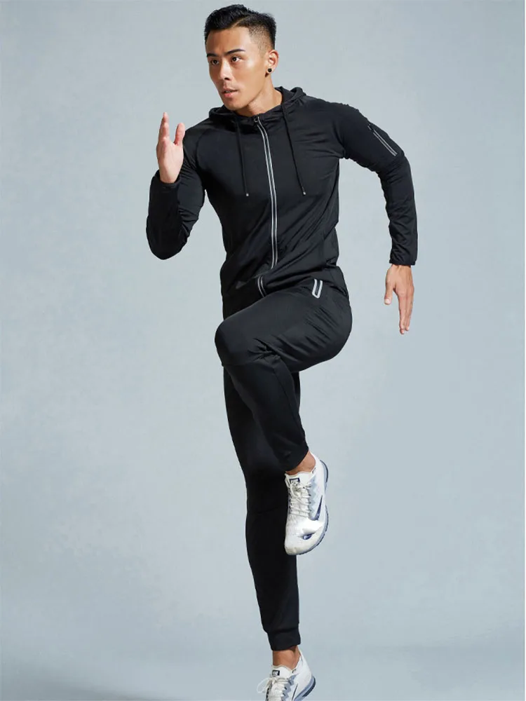 2-teiliges Trainings-Sport-Set für Herren, schnell trocknende Jacke und Hose, Fitness-Outfit mit Kapuze für aktive Kleidung – Detail 2