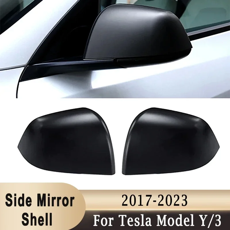 Exterior Rearview Side Mirror Housing Cover Cap Shell For Tesla Model 3 Y 2017-2023 Gloss Matte Black Carbon Fiber Pattern