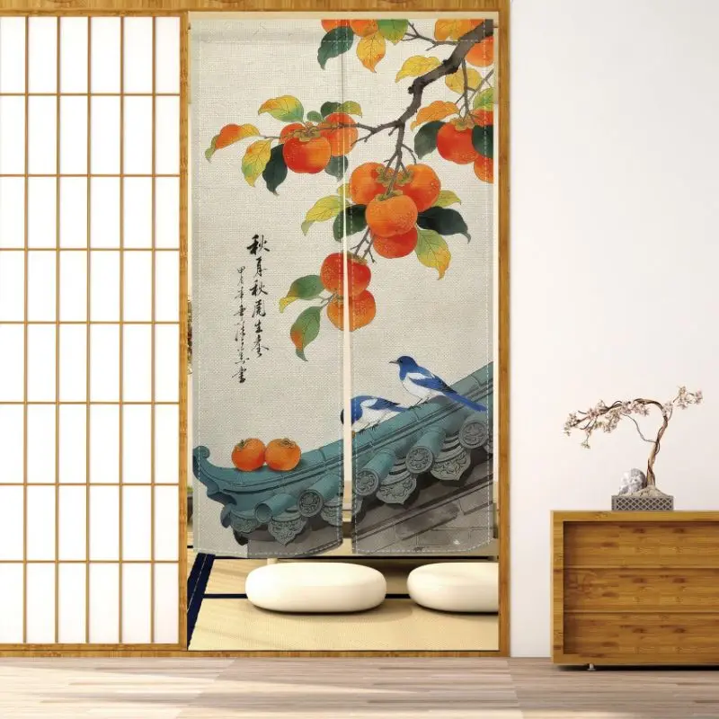 VIKAMA Ink New Chinese Half Door Curtain Light and Thin Chinese Style Partition Curtain Bedroom Kitchen Entrances Home Decor