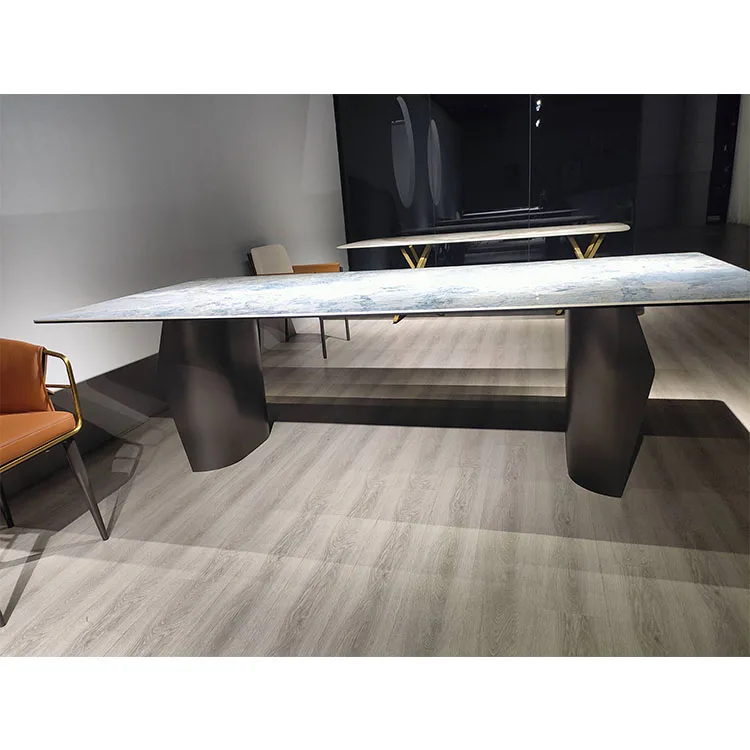 Wholesale Model Furniture Sets Modern Luxury Stainless Steel Metal Base Legs Marble Top Dining Table