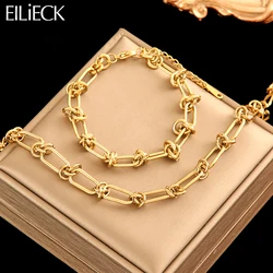 EILIECK 316L Stainless Steel Golden Twist Necklace Earrings Temperament Fashion Waterproof Jewelry Set For Women Girl Party