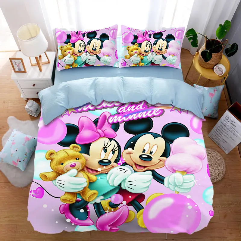 Mickey Minnie Bedding Set, Disney Anime Duvet Cover, 3D Printing with Pillowcase,For Kids Adults,For Single Bed Double Bed