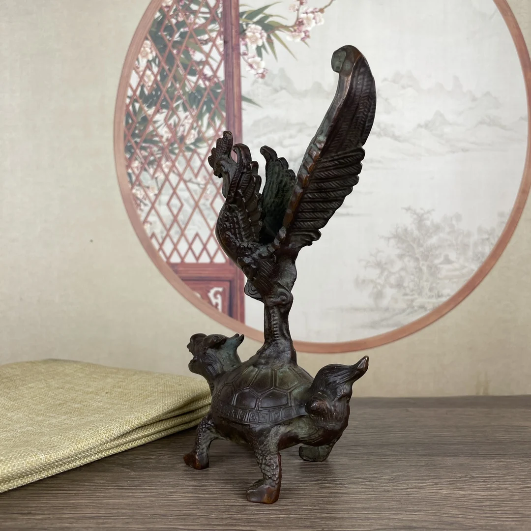 Lucky animal fengshui bronze statue Dragon Turtle cock take the first place at the triennial palace examination Height 18.5cm