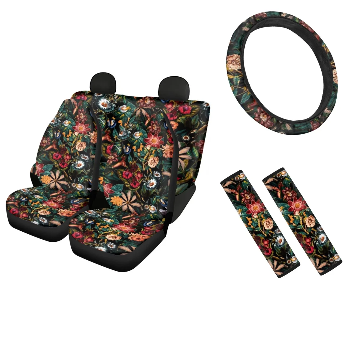 

Night Garden Fashion Partten Car Seat Covers Slip-Resistant Universal Car Seatbelt Shoulder Strap Washable Steering Wheel Cover