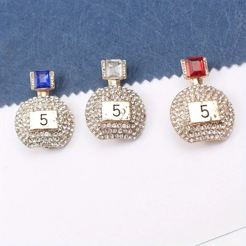 No.5 Perfume Bottle Brooch Rhinestone Fashion Sparkling Pin Women's Accessories